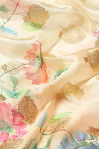 Silk Land  Beige  Printed Art Silk Saree 