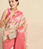 Silk Land  Pink  Printed Art Silk Saree 