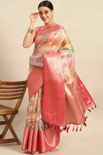 Silk Land  Multicolored Printed Art Silk Saree 