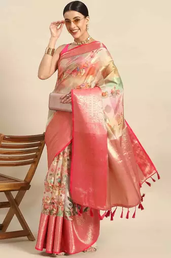 Silk Land  Multicolored Printed Art Silk Saree 
