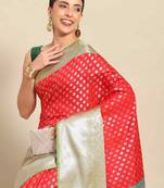 Silk Land  Red  Woven Design Art Silk Saree 