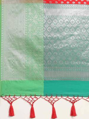Silk Land  Red  Woven Design Art Silk Saree  5