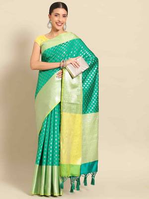 Silk Land  green  woven design art silk saree  1