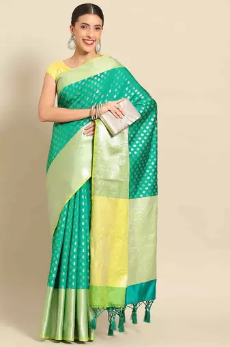 Silk Land  green  woven design art silk saree 