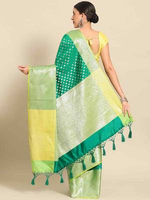 Silk Land  green  woven design art silk saree  2