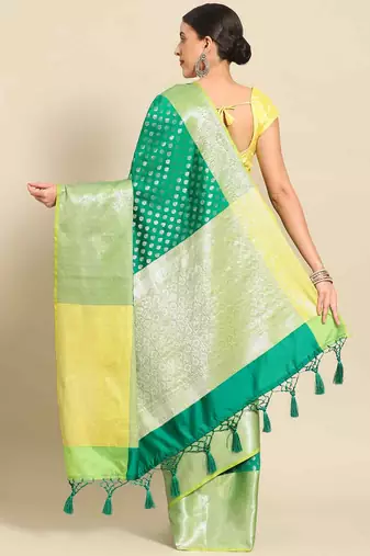 Silk Land  green  woven design art silk saree 