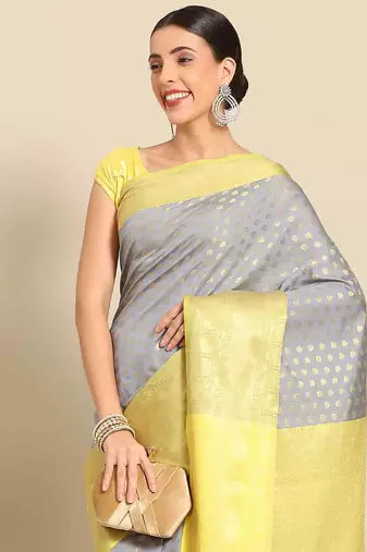 Silk Land  Grey  Woven Design Art Silk Saree 