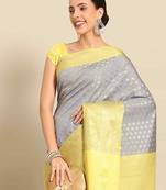 Silk Land  Grey  Woven Design Art Silk Saree 