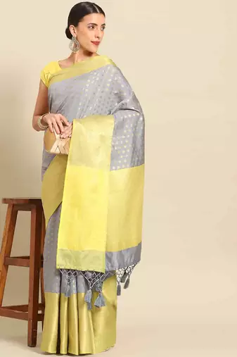 Silk Land  Grey  Woven Design Art Silk Saree 