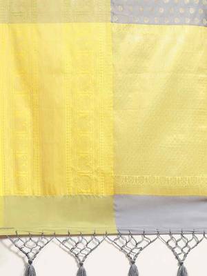 Silk Land  Grey  Woven Design Art Silk Saree  5