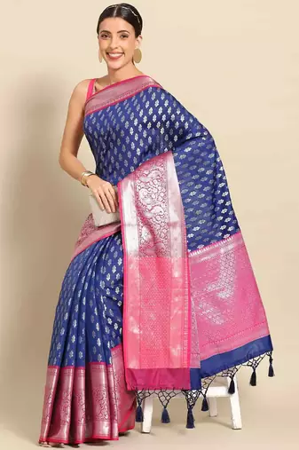 Silk Land  Navy Blue  Woven Design Art Silk Saree 