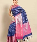 Silk Land  Navy Blue  Woven Design Art Silk Saree 