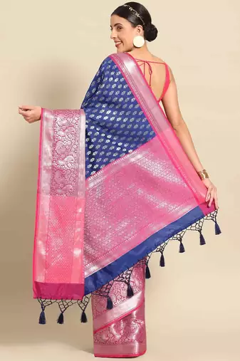 Silk Land  Navy Blue  Woven Design Art Silk Saree 