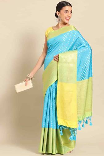 Silk Land  teal  woven design art silk saree 