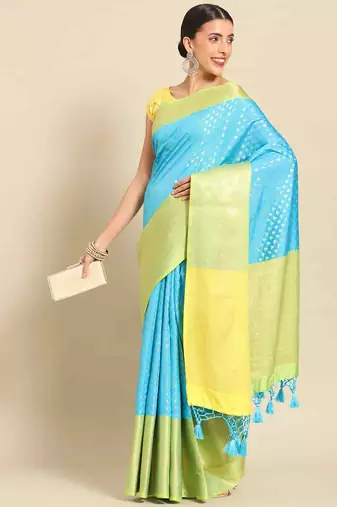 Silk Land  teal  woven design art silk saree 