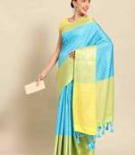 Silk Land  teal  woven design art silk saree 