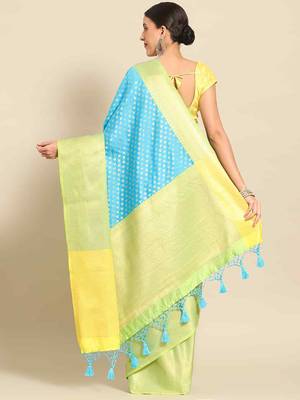 Silk Land  teal  woven design art silk saree  2
