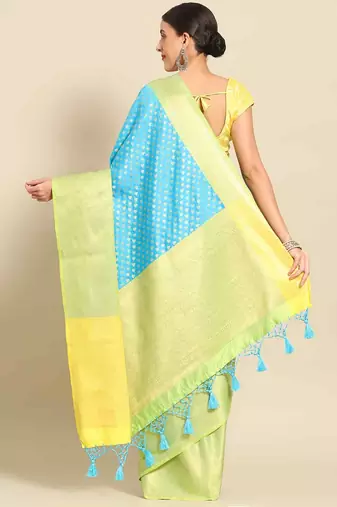 Silk Land  teal  woven design art silk saree 