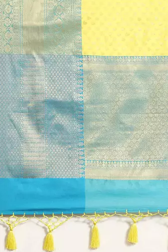 Silk Land  Yellow  Woven Design Art Silk Saree 