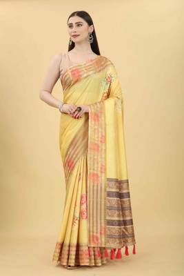 Silk Land  Mustard  Printed Art Silk Saree  1