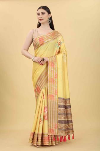 Silk Land  Mustard  Printed Art Silk Saree 