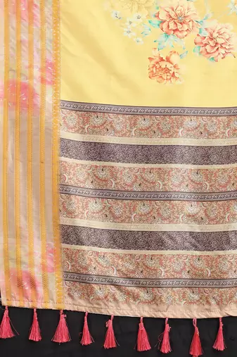 Silk Land  Mustard  Printed Art Silk Saree 