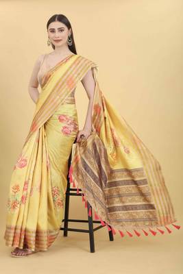 Silk Land  Mustard  Printed Art Silk Saree  4