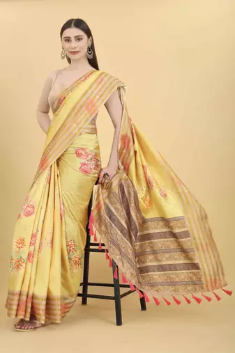 Silk Land  Mustard  Printed Art Silk Saree 