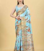 Silk Land  Blue  Printed Art Silk Saree 