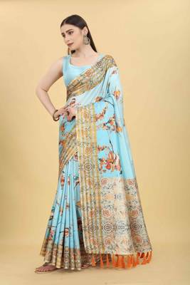 Silk Land  Blue  Printed Art Silk Saree  2