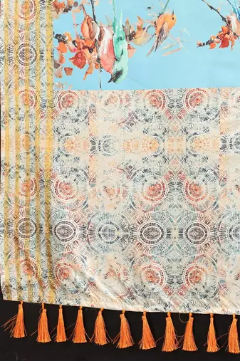 Silk Land  Blue  Printed Art Silk Saree 