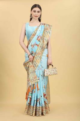 Silk Land  Blue  Printed Art Silk Saree  4