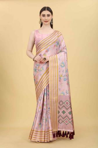 Silk Land  Pink  Printed Art Silk Saree 