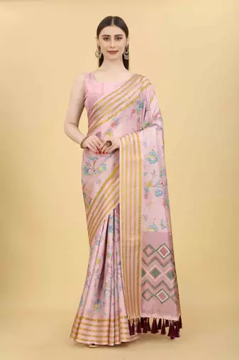 Silk Land  Pink  Printed Art Silk Saree 