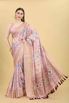 Silk Land  Pink  Printed Art Silk Saree  2