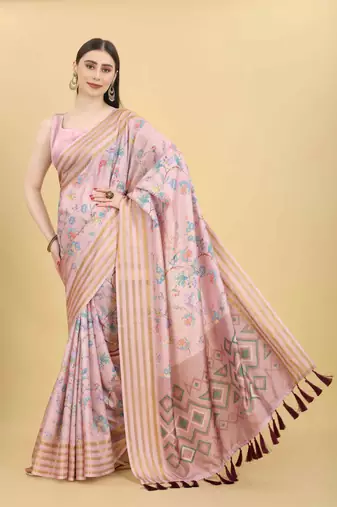 Silk Land  Pink  Printed Art Silk Saree 