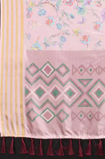 Silk Land  Pink  Printed Art Silk Saree 