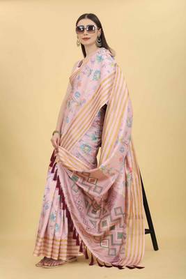 Silk Land  Pink  Printed Art Silk Saree  4