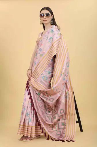 Silk Land  Pink  Printed Art Silk Saree 