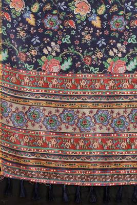 Silk Land  Navy Blue  Printed Cotton Blend Saree  3