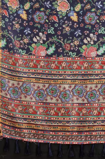 Silk Land  Navy Blue  Printed Cotton Blend Saree 