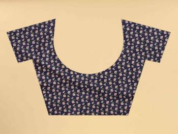 Silk Land  Navy Blue  Printed Cotton Blend Saree  5