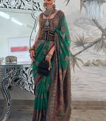 Green Traditional Floral Woven Kashmiri Kani Saree With Beautiful Tassels Weaving Saree For Women