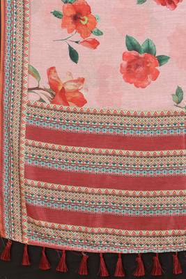 Silk Land  Pink  Printed Cotton Blend Saree  3