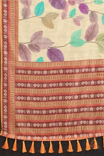 Silk Land  Mustard  Printed Cotton Blend Saree 