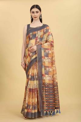 Silk Land  Multicolored Printed Cotton Blend Saree  1