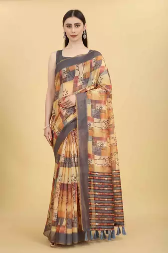Silk Land  Multicolored Printed Cotton Blend Saree 