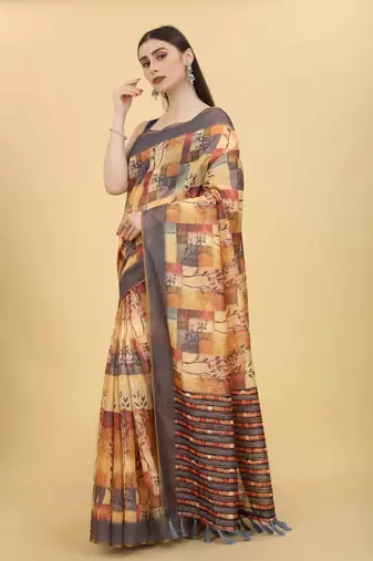 Silk Land  Multicolored Printed Cotton Blend Saree 