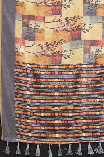 Silk Land  Multicolored Printed Cotton Blend Saree 