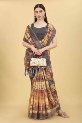 Silk Land  Multicolored Printed Cotton Blend Saree  4